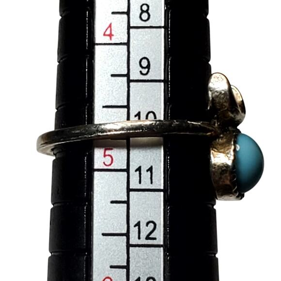 Silver Tone Ring Sz 4.5 Unsigned Blue Cabochon Crescent Moon - Picture 2 of 4